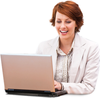 redheaded lady using laptop